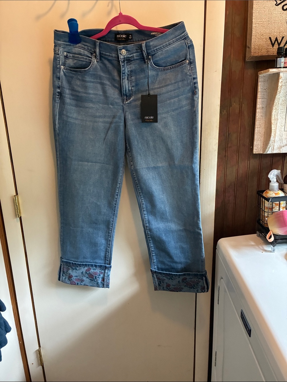 Nicole by Nicole Miller Light Blue Cropped Jeans with Floral Cuff